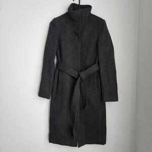 H&M Coat Women’s Gray Felt Tie Belt Snap Button Pockets Polyester Blend Size 2US